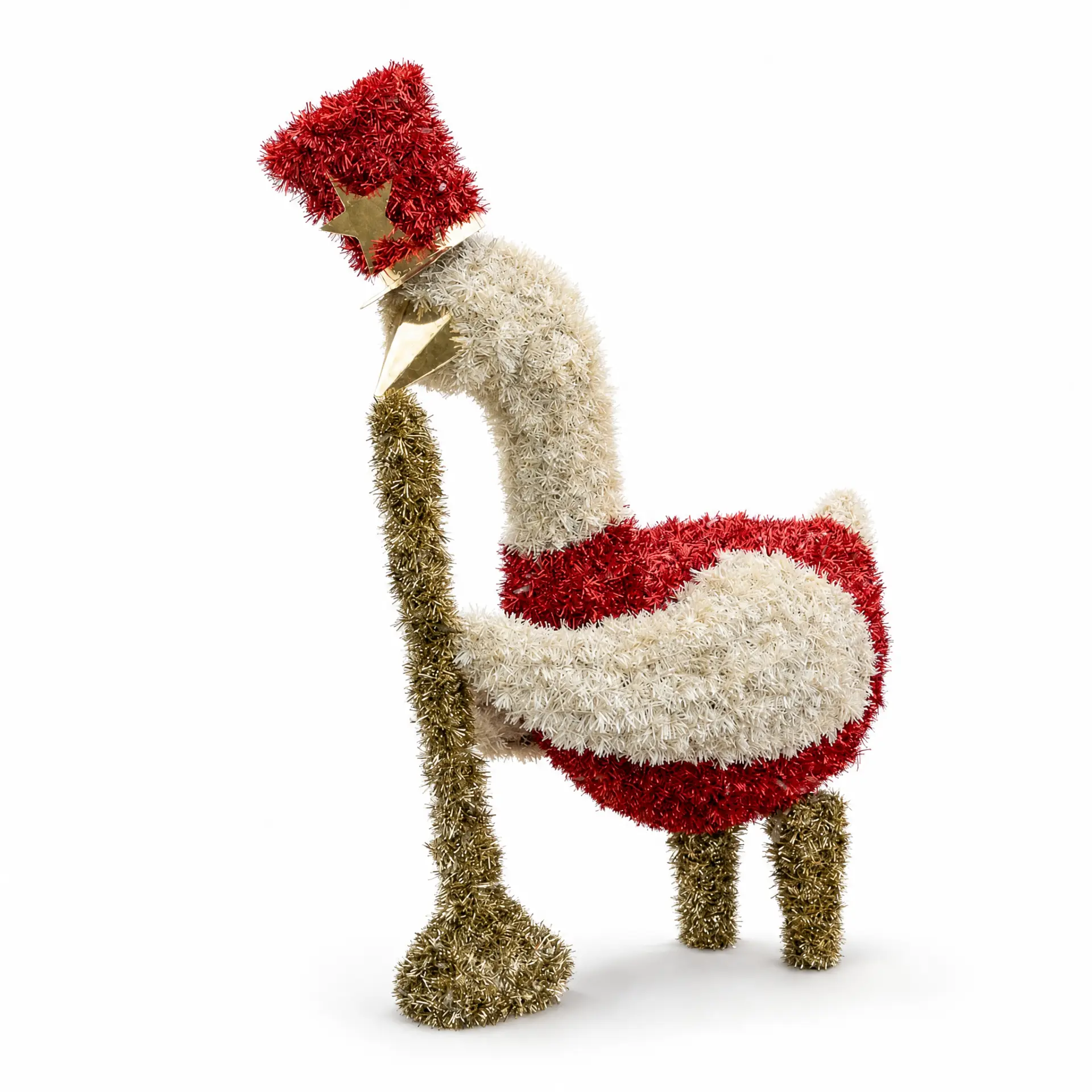 Flamingo mit rotem Hut – beleuchtete Deko-Lichtfigur zum Mieten