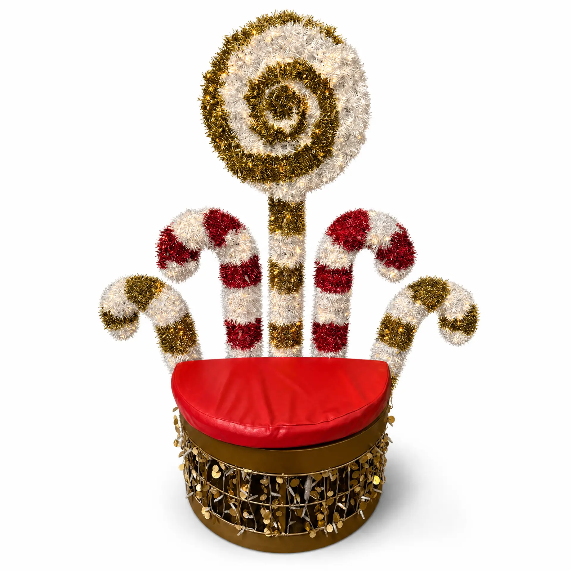 Lollipop-Thron (Zuckerstangen-Sessel) – beleuchtete Deko-Lichtfigur zum Mieten