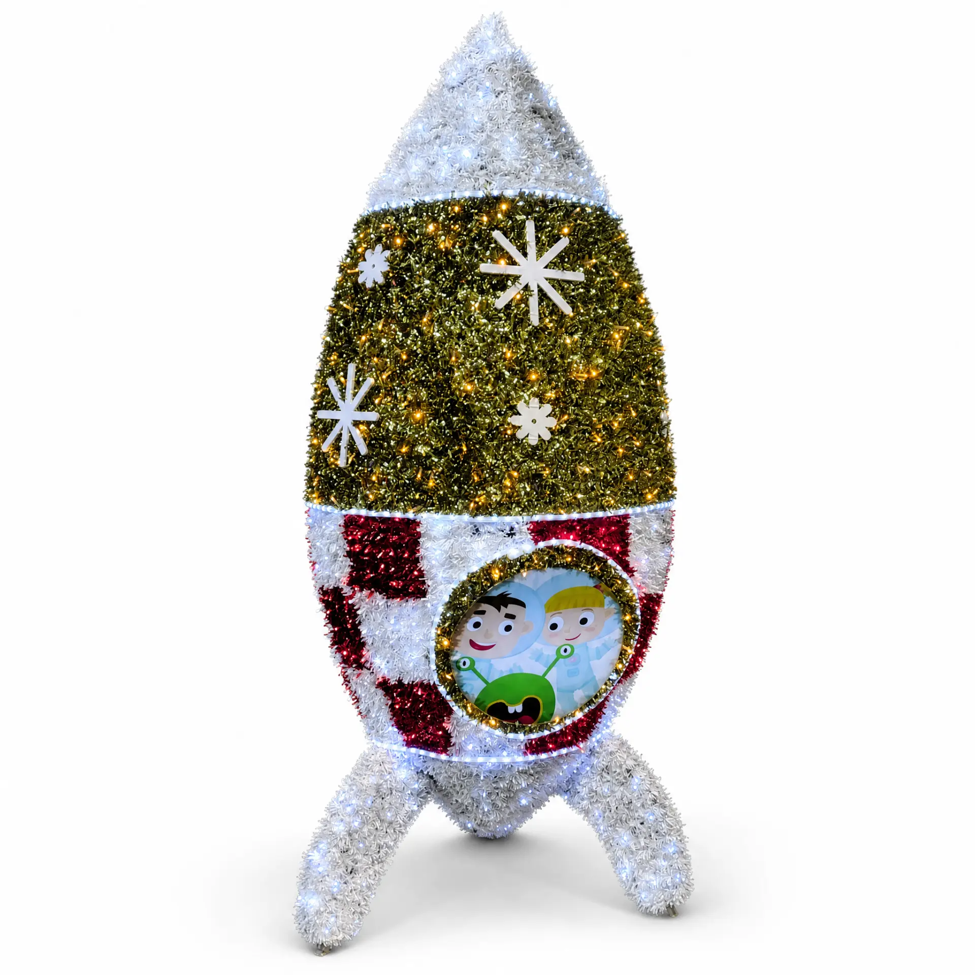 Rakete (weiß-gold-rot) – beleuchtete Deko-Lichtfigur zum Mieten